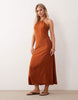 Miss Selfridge Petite linen look halter maxi dress in rust