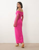 Kaiia exclusive textured mesh bardot angel sleeve sheer panel detail maxi dress in pink