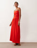 crinkle cami tie back midi dress with asymmetric waist in red