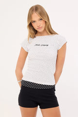 Thrills New Romance Boat Neck Tee White Polka Dot
