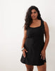 Curve mini dress with wrap skirt in black pinstripe