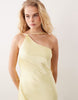 SNDYS satin asymmetric shoulder cowl back strappy maxi dress in yellow