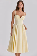 lemon cotton princess cut  midi sundress