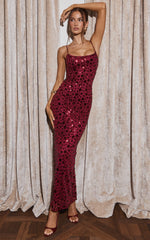 Blaze Maxi Dress - Backless Sequin Dress in Wine