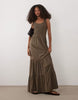 Brave Soul scoop neck shirred bodice maxi dress with tiered skirt in brown