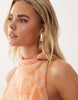 Petite chiffon high neck double layer maxi dress in orange floral print