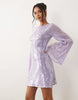 sequin waterfall sleeve mini dress in lilac