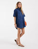 denim boxy shirt dress with pocket detail in dark mid blue