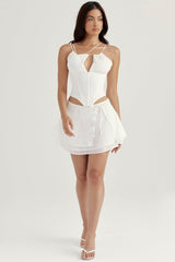 white floaty layered mini skirt