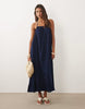 Mango strappy flowy midaxi dress in dark blue