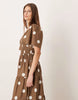Glamorous v-neck tiered midaxi dress in brown and white polka dots