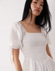 Wednesday's Girl shirred detailing midi smock dress in white