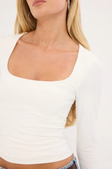 L&t Recycle Long Sleeve Scoop Neck Tee White