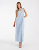 PIECES plissé maxi dress with frill sleeves in blue floral