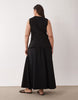 Curve linen look vest maxi dress with poplin skirt in black