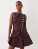 linen blend mini vest dress with poplin skirt in chocolate