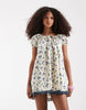 Motel Marlowe ditsy leaf rose milkmaid dress in light gray