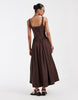 & Other Stories corset detail midi dress with puff skirt in brown