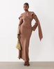 maxi dress with cape scarf detail in cocoa