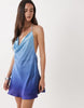 SNDYS satin cowl halterneck low back mini dress in blue ombre