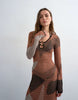 Topshop knit abstract mesh long sleeve maxi dress in burnt orange