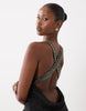 satin dress with embellished straps in black