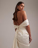 taffeta draped bardot tie back maxi wedding dress in ivory