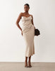 draped bodice structured bandeau midi dress