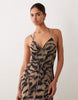 mesh maxi dress with seam detailing in animal print