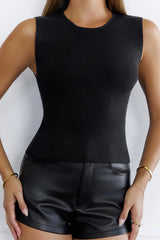 Seen And Styled Ribbed Cutout Top Black