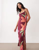 Aray sheer beach maxi dress in dark pink floral print