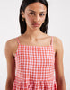 PIECES seersucker cami maxi dress in pink and red gingham print