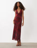 Mango cowl neck mesh maxi dress in red floral print