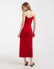 rib knit midi dress in red with white contrast trim