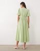 Nobody's Child Bess linen blend puff sleeve scallop edge v-neck midi dress in sage