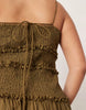 Curve crinkle maxi sundress with shirred dropped waist in olive