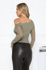 Glow Up After Dark Mesh Long Sleeve Top Sage