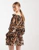 Aray sheer off the shoulder mini beach dress in animal print