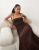 Brave Soul textured jersey dress with shirred bodice in chocolate brown