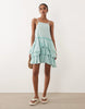 double cloth washed mini sundress with distressed ruffles in washed ocean blue