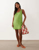 Petite shift mini dress with bow back detail in green