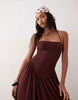 drop waist halter neck sundress in chocolate