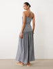 dropped waist midaxi dress in navy & white stripe