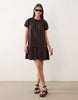 puff sleeve mini dress with gathering details in chocolate