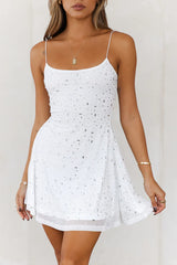 LILISROSE Extra Diamonds Mesh Mini Dress White