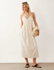 linen blend deep v-neck maxi sundress in ivory