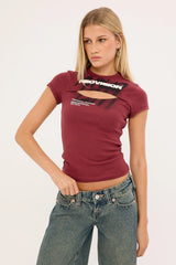 Neovision Deface Cut Out  Baby Tee Burgundy