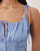 cotton sateen tie bust dropped waist mini sundress in blue