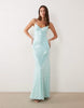 Wanderdoll Rhea sequin cami cup detail maxi dress in turquoise