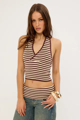 Thrills Dayna Knit Halter Top Butter Cream Stripe